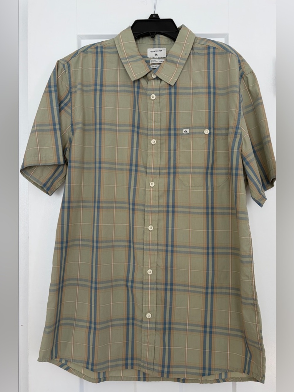 Quiksilver Men’s Short Sleeve Plaid Button-Down Shirt - Olive, Blue, Tan
